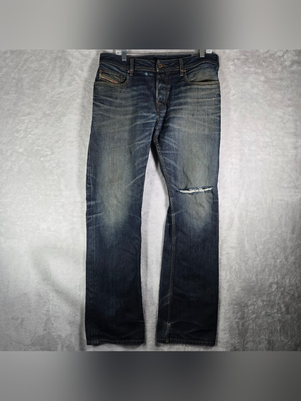 Diesel Industry Zatiny Size 33x34 Boot Cut Jeans Mens Distressed Whiskered Blue